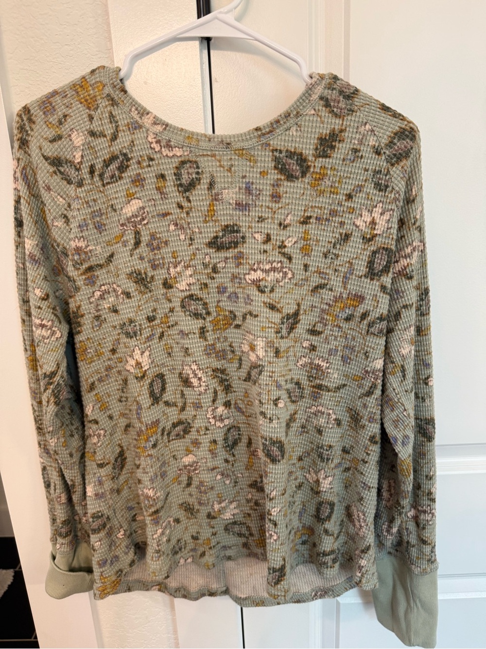 Target Sage Green Floral Waffle Long-Sleeve Top